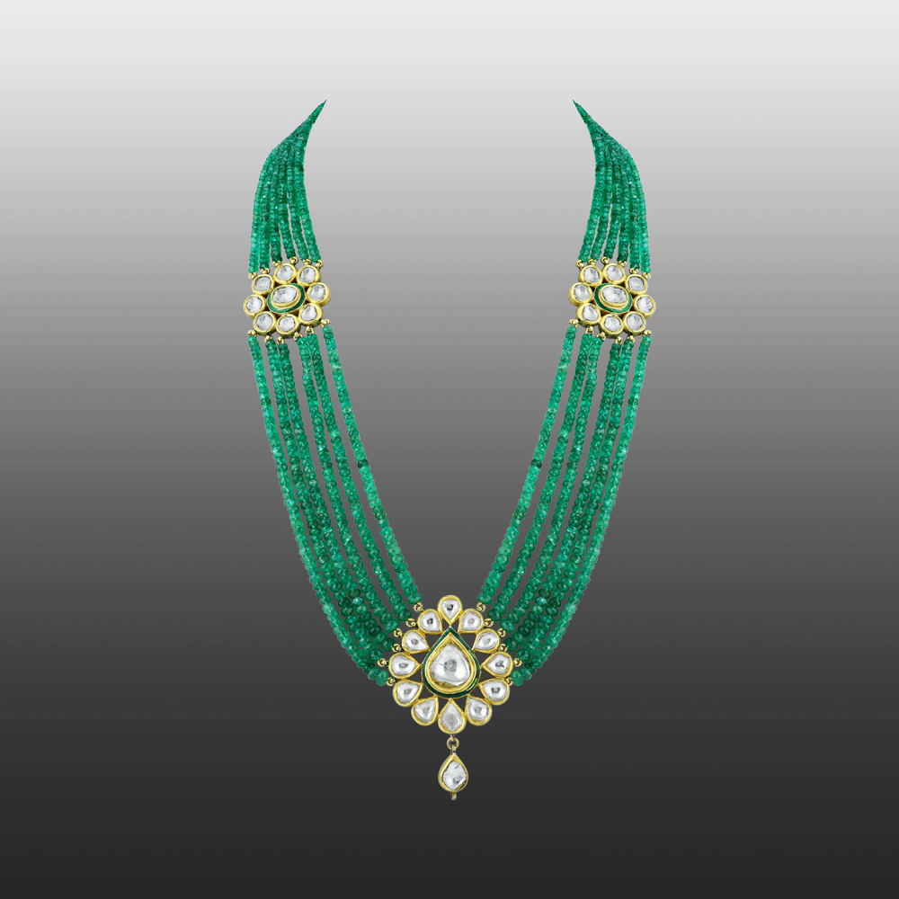 Multi-Strand Emerald Necklace with Polkis